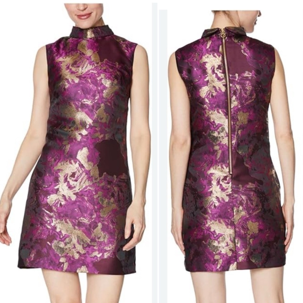LAUNDRY METALLIC JACQUARD DRESS SIZE 6. WINE GOLD. MINI COCKTAIL PARTY DRESS